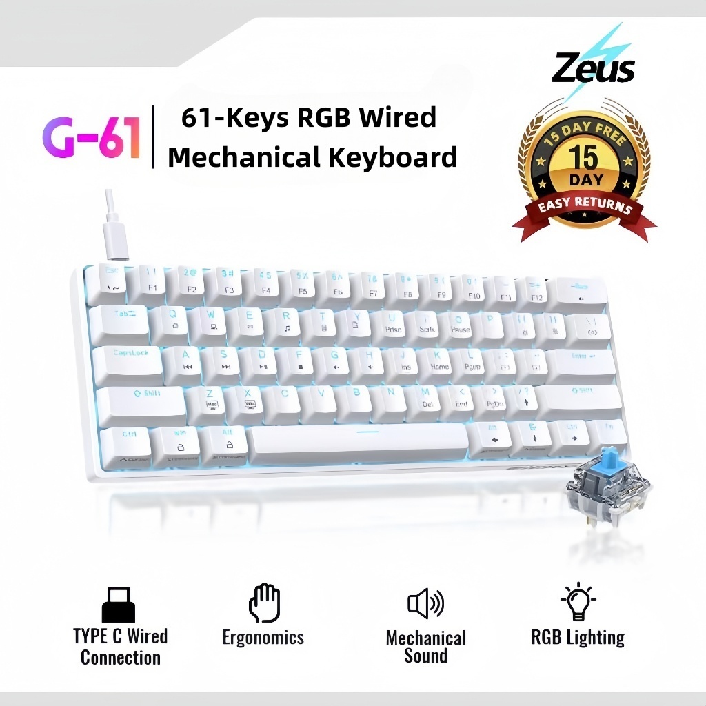 Zeus ( Fate - Knight ) 100% Real Mechanical Gaming Keyboard - Key Lightning Portable Type C Plug