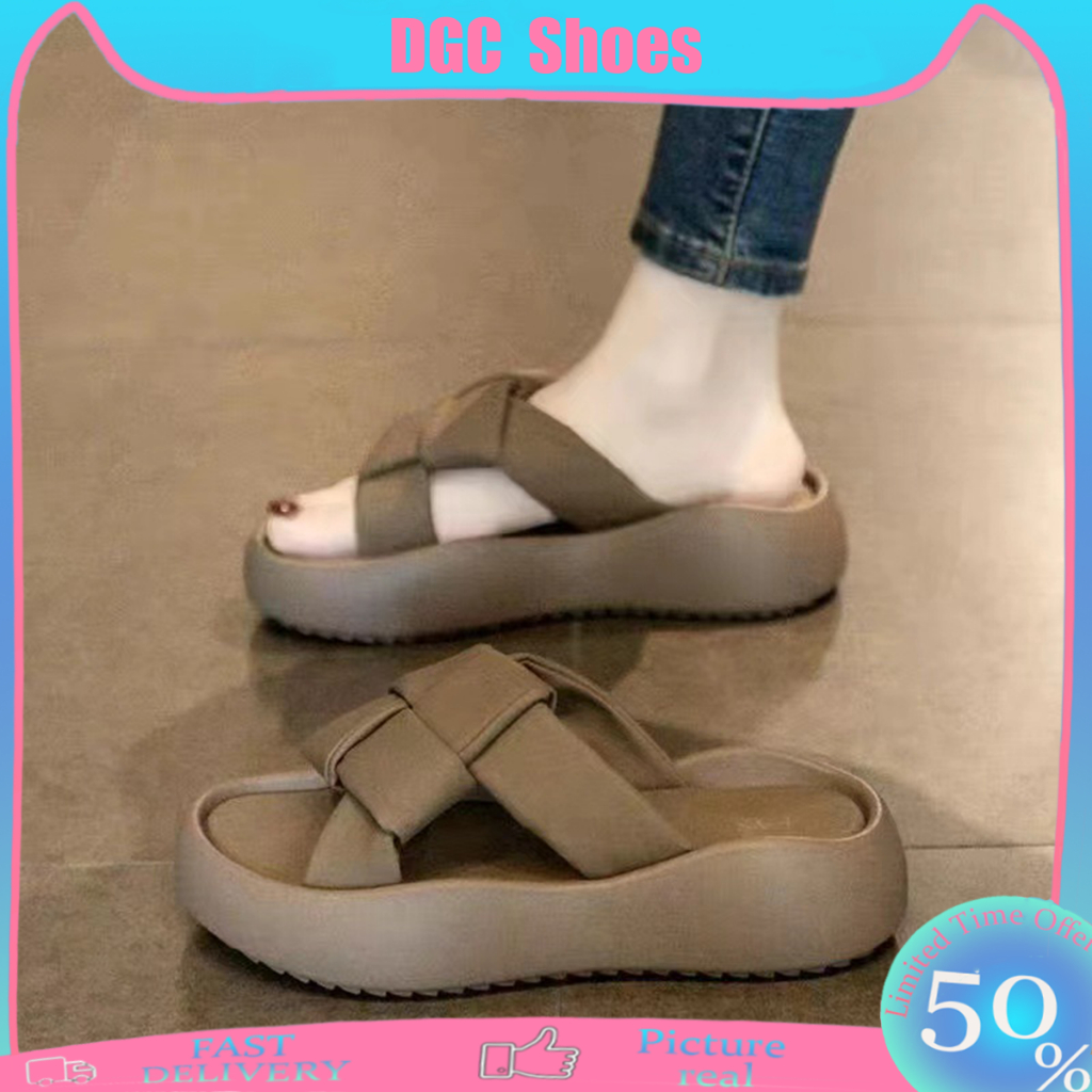 Korean Slippers For Women Square Weave Flat Slippers for Casual Wear Girl Comfort