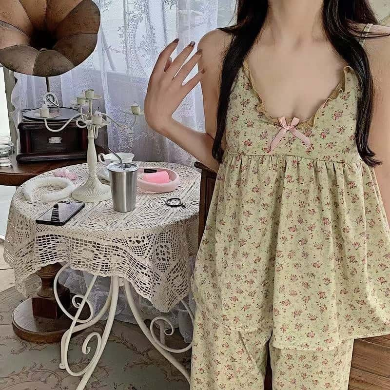 GD Cute sexy style Korean sleepwear for women plus size Set sleep wear for women sleeveless