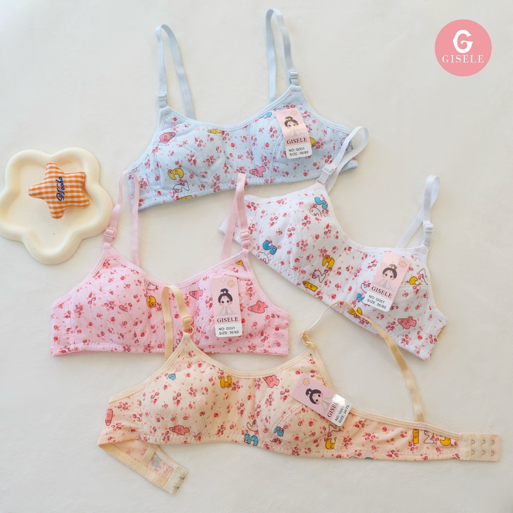 3pcs. Gisele Baby Bra Cotton Comfortable Adjustable Student Bra Non-Wired Kids Bra Begginer's Bra