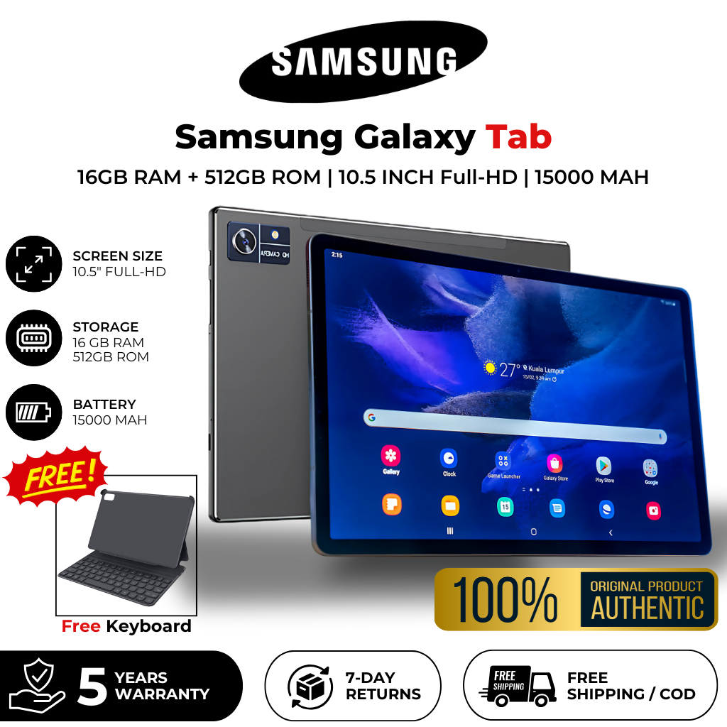 𝗦𝗮𝗺𝘀𝘂𝗻𝗴 Galaxy 4G Tab | 10.5” Android Tablet | 16GB RAM + 512GB ROM | Free Keyboard | Best for Study