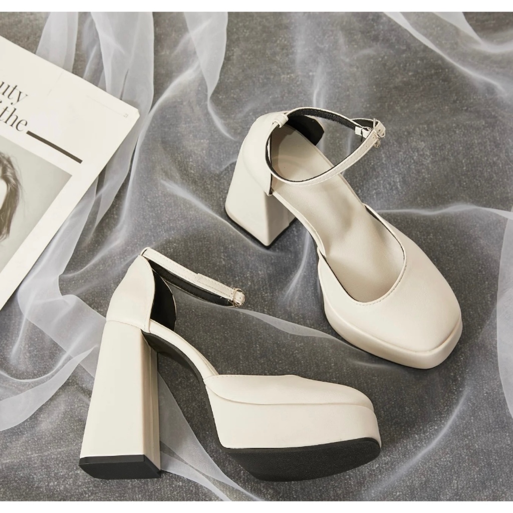 KoreanFashion High Chunky ankle maryjane leather elegant classic wedge shoes women girl shcool heels