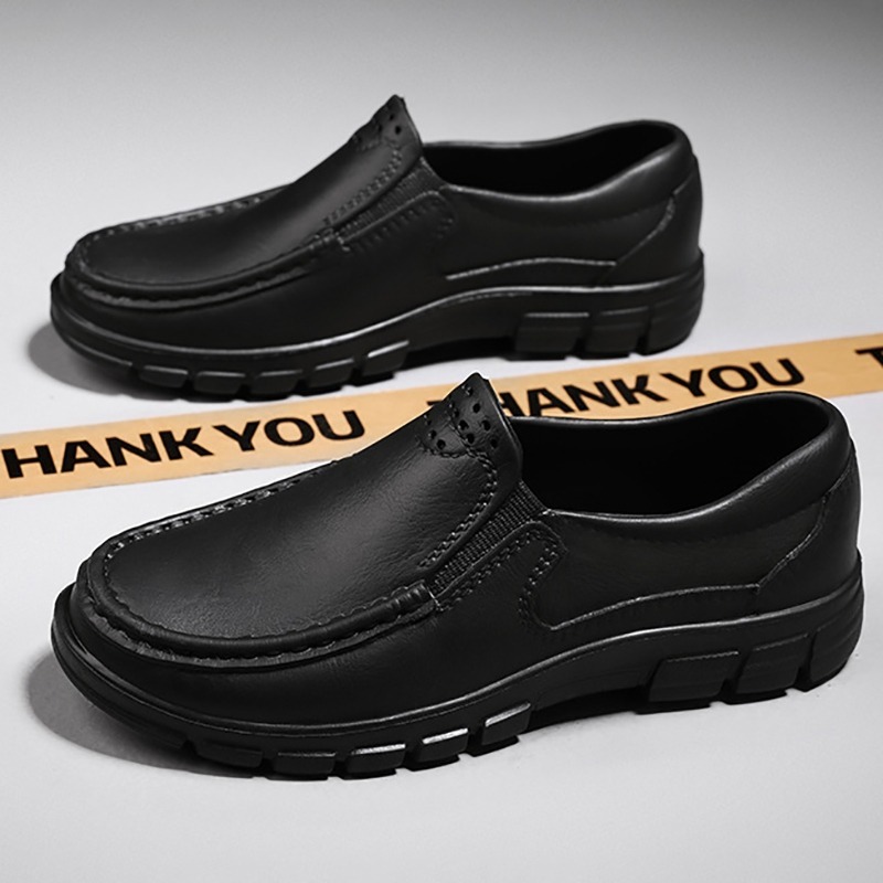 Black Casual Men's Waterproof Shoes Office Shoes Leather Shoes Rubber Non-Slip Oil-Proof Work Shoes