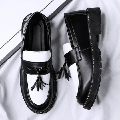 Men's Black and White Loafers Tassel Loafers Penny Loafers For Men Two Tone Loafers Leather Shoes