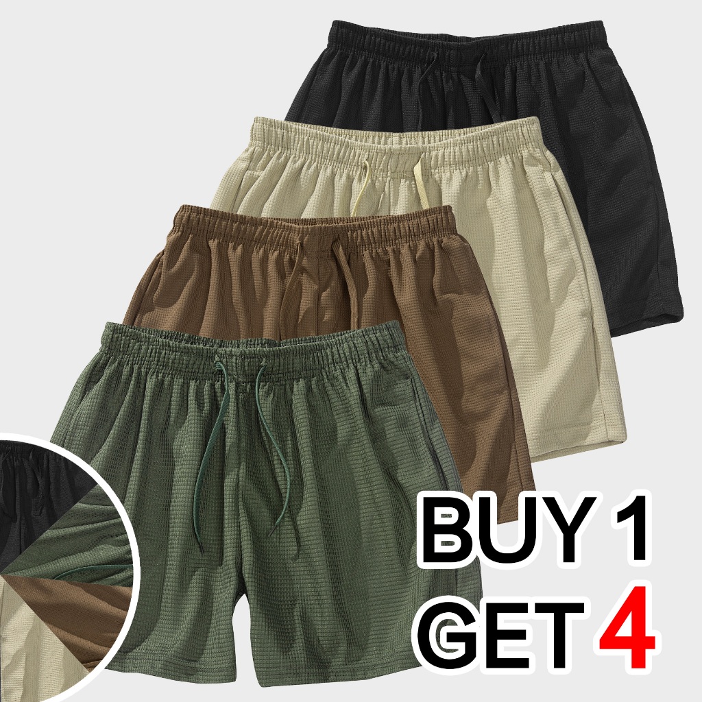 Buy 1 get 4 (total 4) plain waffle shorts for men women unisex breatable waffle shorts high quality
