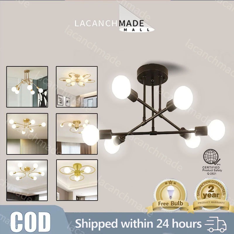 【Free bulb】Nordic 6/8 Heads Led Modern Style Chandelier Ceiling Light For Living Room Bedroom Light