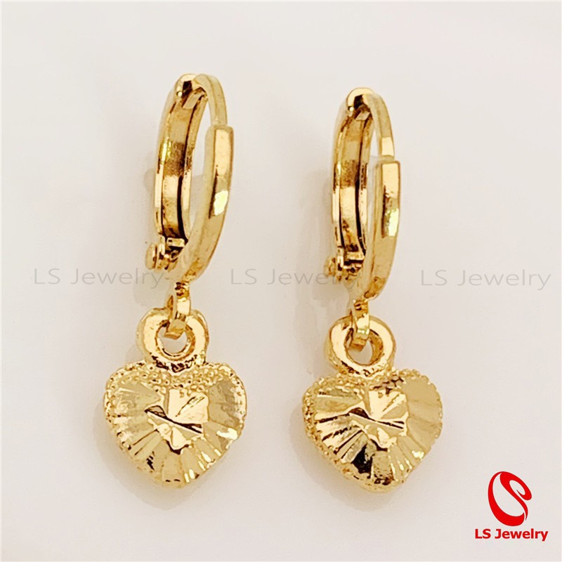 LS jewelry 24K Bangkok Gold Heart Drop Earrings E178