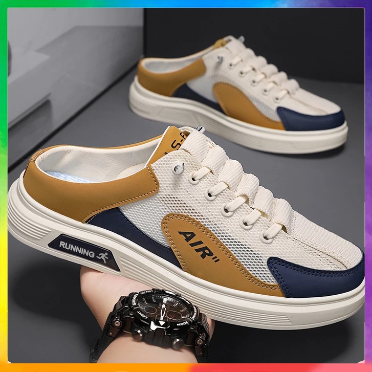 New Half Shoes For Men Korean Fashion Casual Loafers Men's Breathable Half Slippers Lazy Shoes