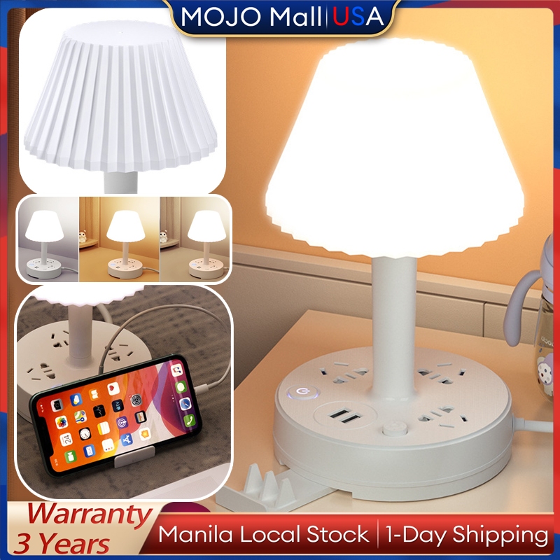 LED Table Lamp Tri-Color USB Desk Lamp Bedside lamp Night Light Study Light with Sockets