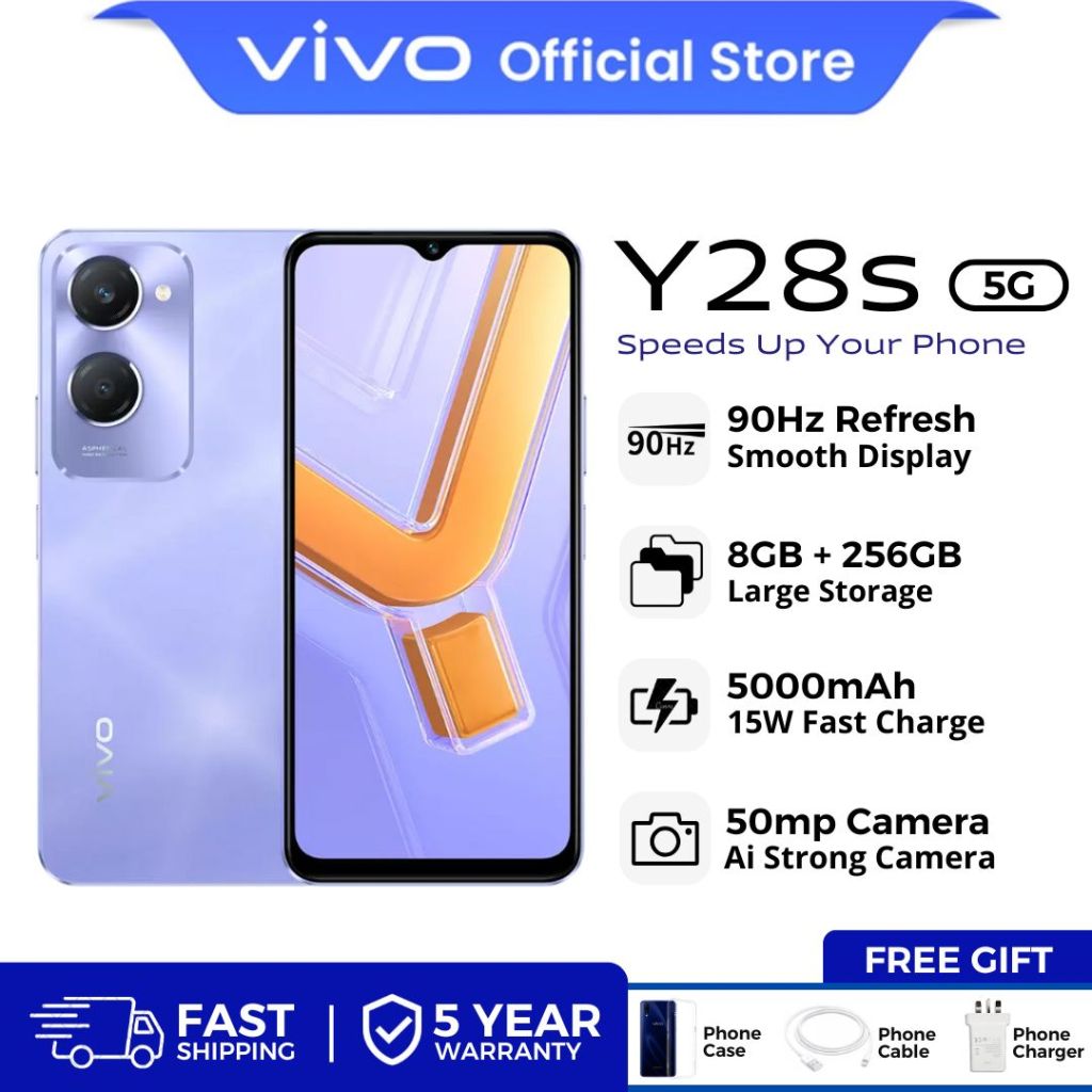 NEW VIVO Y28s 5G ROM+6gb Extended RAM+128gb 5000mAh + 50MP Potrait Camera 150% Volume AudioBoost
