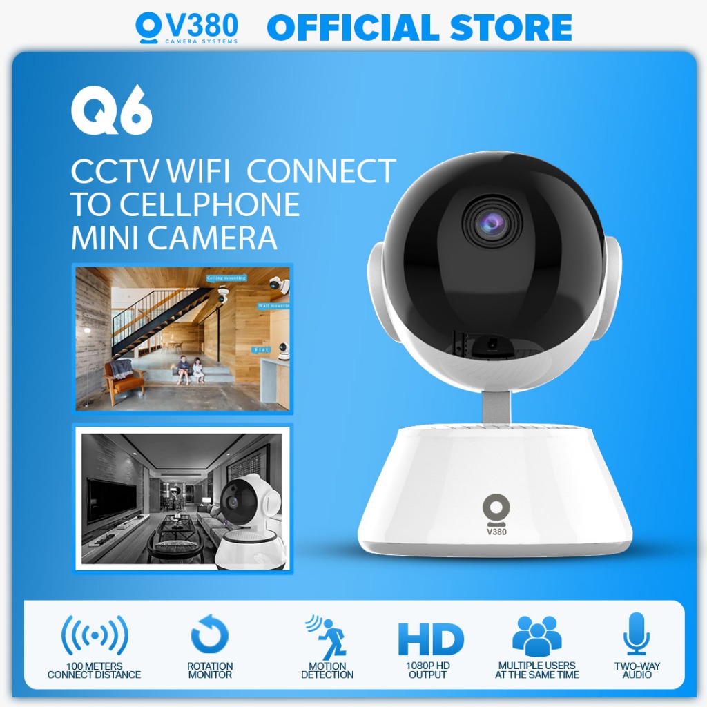V380 Q6 Pro CCTV Camera Wi-Fi Connect To Cellphone 1080p Smart Home Security Surveillance Ip