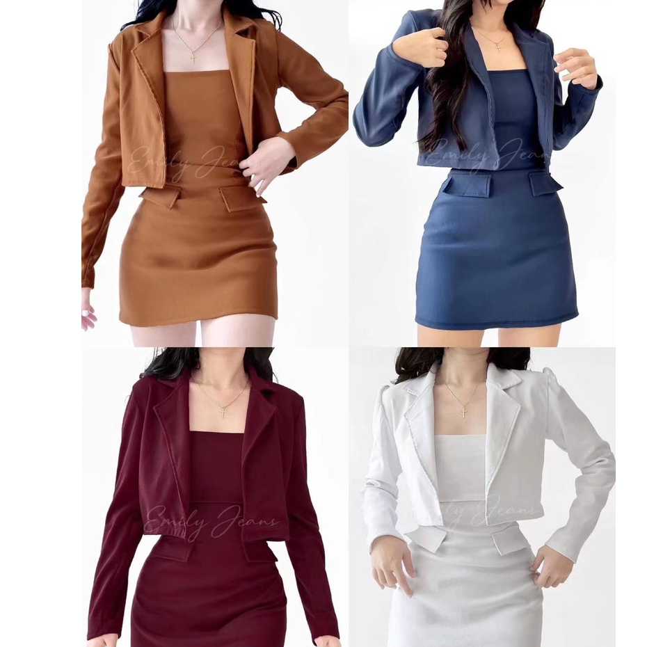 EMILY Spaghetti Dress with Blazer 2 in 1 Office Outwear New Trend 10656