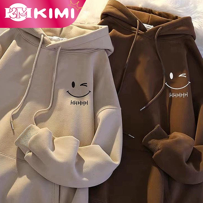 Unisex Couple Hoodie Smile Print Pullover Jacket Korean Loose Fashion Sweatshirt For Men Women Daily