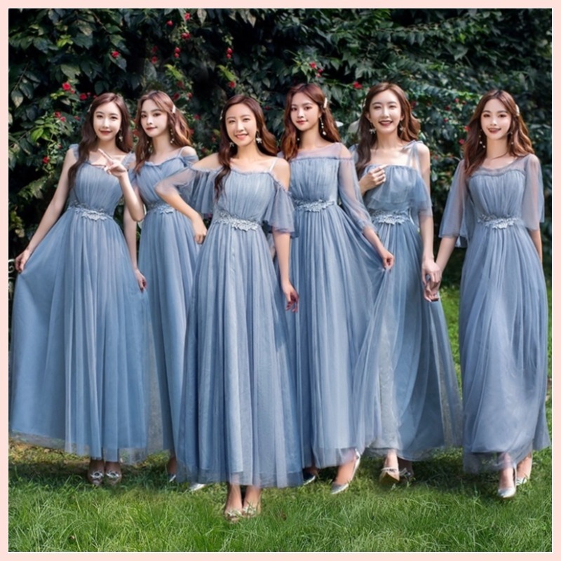 Bridesmaid Dress Dusty Blue/pink sister group skinny temperament wedding dress midi evening dress