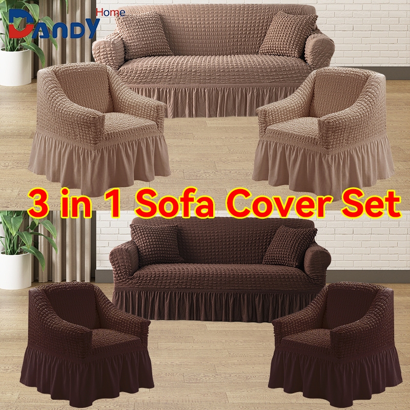 Sofa cover 3-piece set with foam gauze skirt fully wrapped elastic Seersucker sofa seat cover