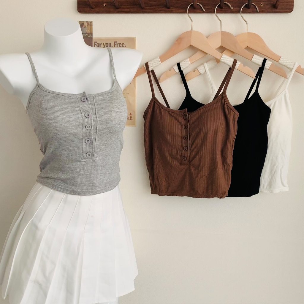 Korean Sexy Padded Top Button Design Sleeveless Camisole Vest Top
