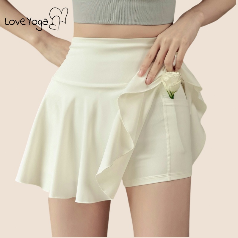【Ready Stock】LoveYoga Skirt with Pocket High Waist Milk Silk /Running/Yoga/Gym/Jogging/Tennis