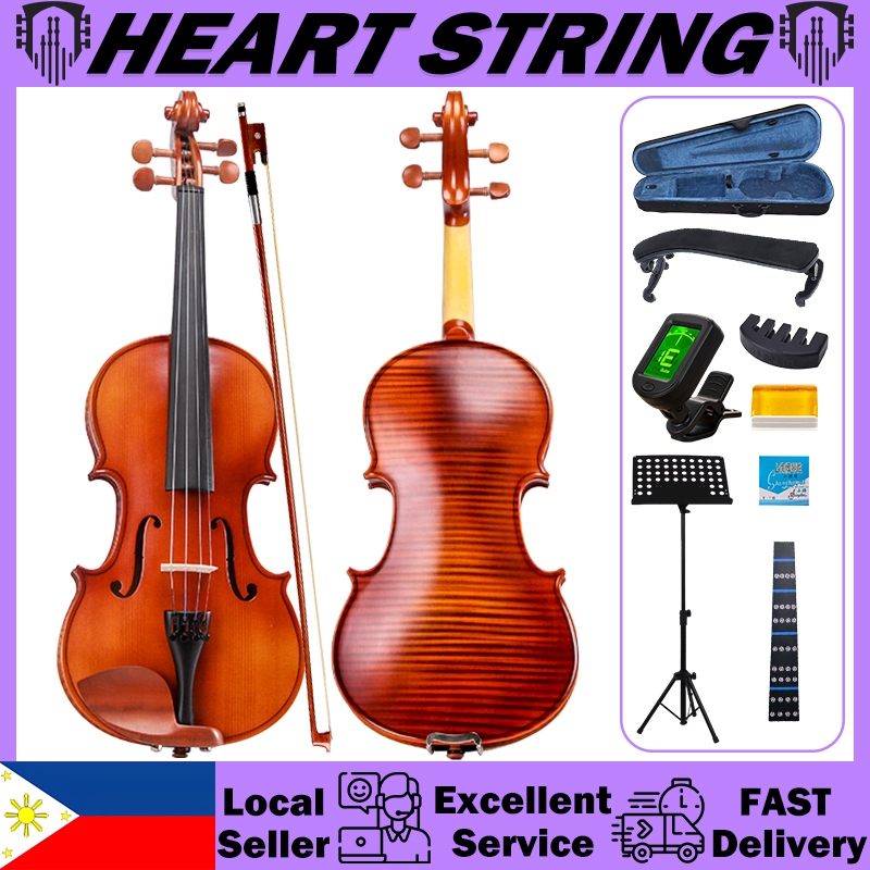 Heart String Violin Set Full Size with Fingerboard Sticker Rosin Spruce Wood Violin for Kids Adults