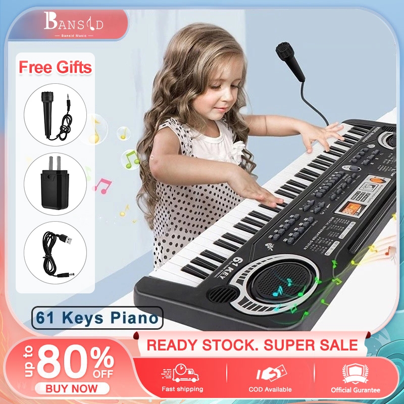 Bansid Music 61-key Electronic Keyboard Piano LED Music Toy with Electronic Microphone