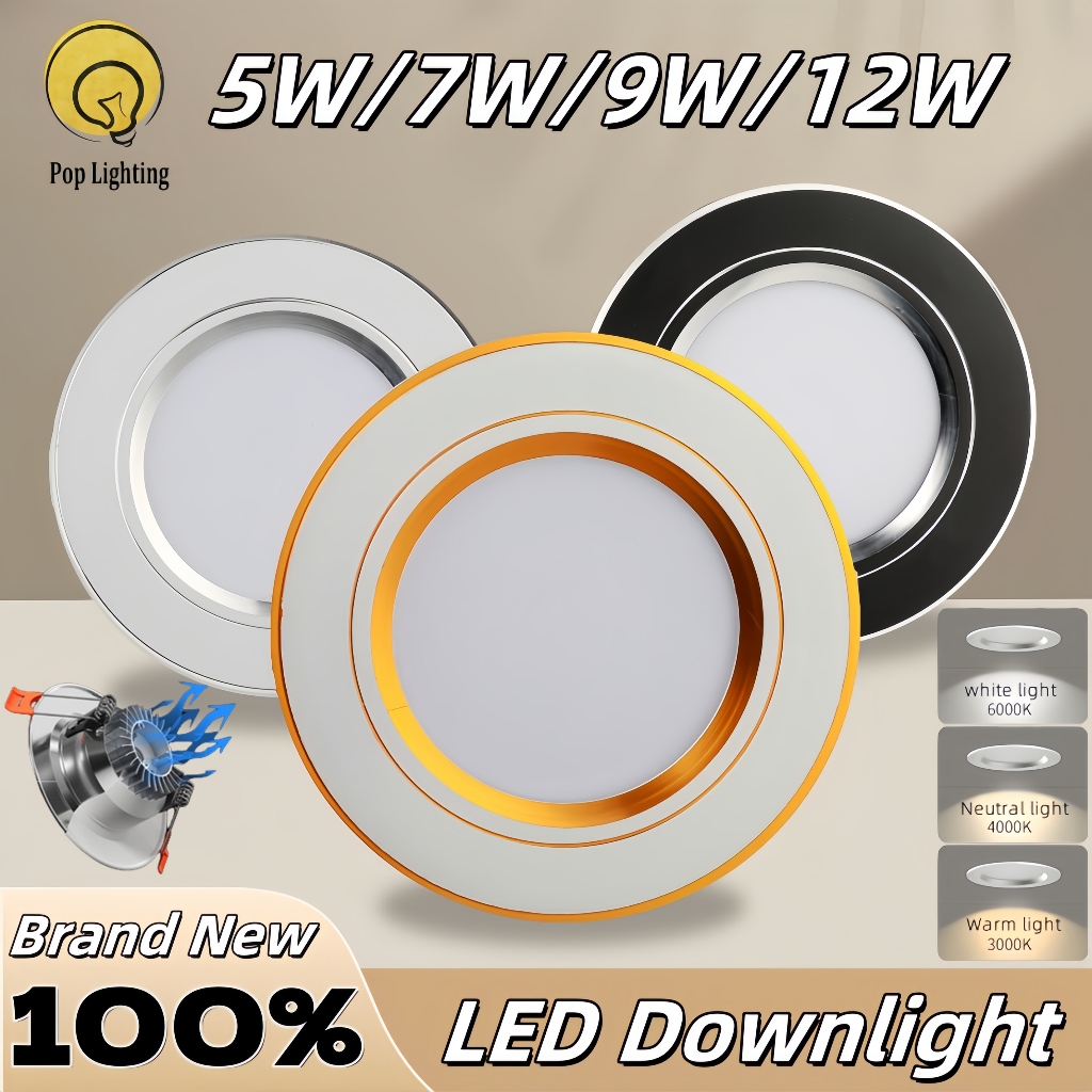 Tricolor LED Downlight 5W/7W/9W/12W Recessed Round Pin Light Aluminum LED Spot Light Downlight