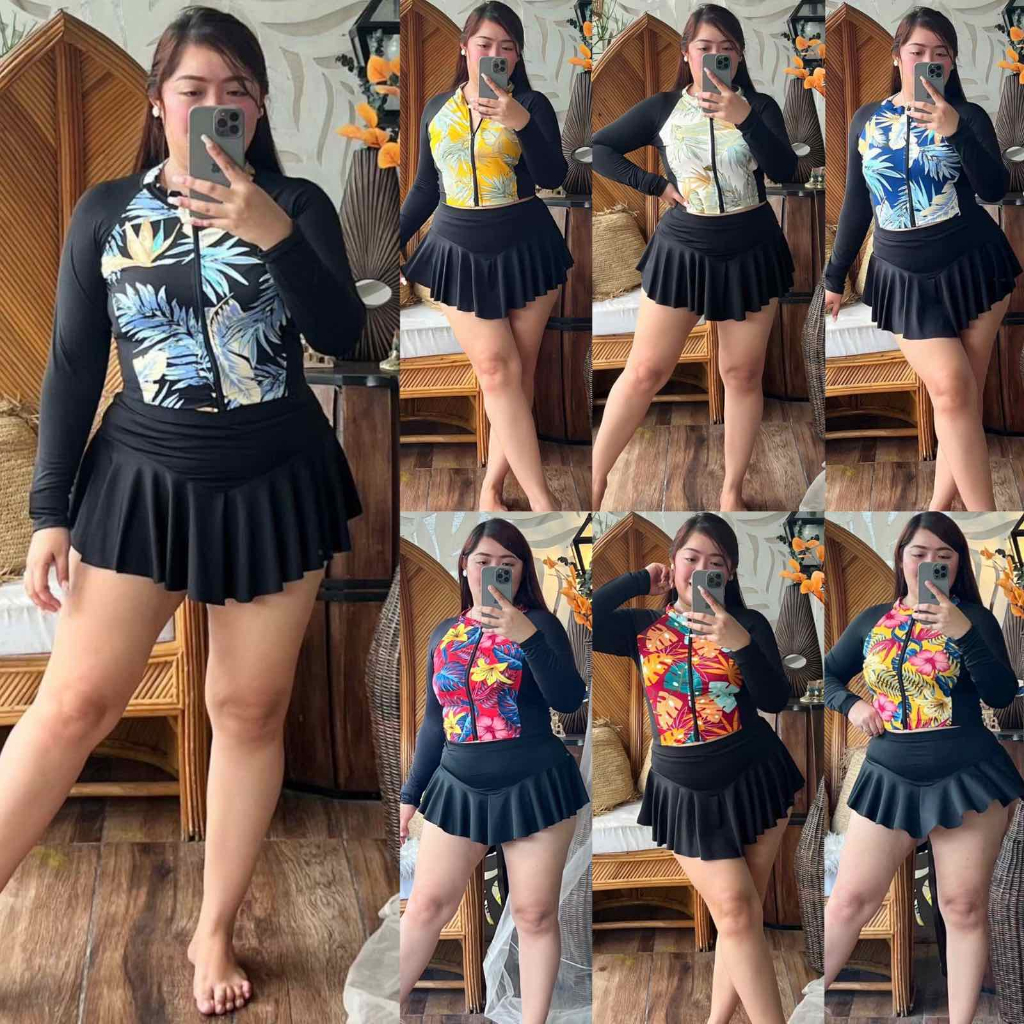 PLUS SIZE MITCH 21N1 SWIMSUIT ZIPPER RASHGUARD AND SKIRT XS TO 3XL BY taytayclothingshop.ph