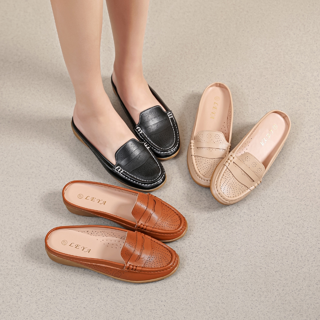 Women's Fashion Leather Slip on Half Loafer Shoes A8822