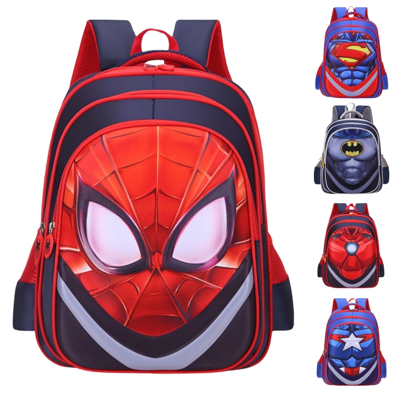 UISN #B216 3-Zipper Superhero School Backpack for Boys – Durable Student Bookbag with 3D Cartoon