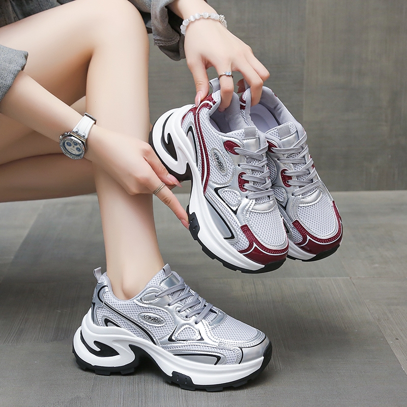 Fashion Women's Sneakers Breathable material with thick sole for discreet height enhancement.