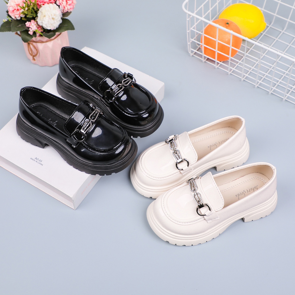 Maxi thick Loafers shoes for kids girls PU leather black shoes for kids size 25-36