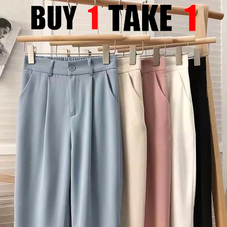 Women Suit Pants High Waist Straight Pants Casual Wide-leg Trousers Elastic Waist