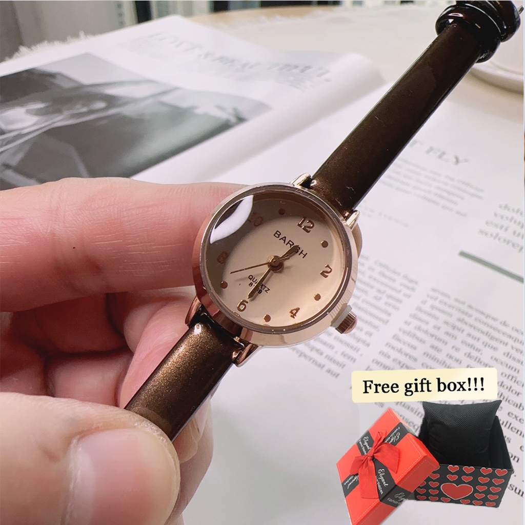 Korean elegant watch Compact round dial Fashion light strap Simple quartz watch retro charm gift