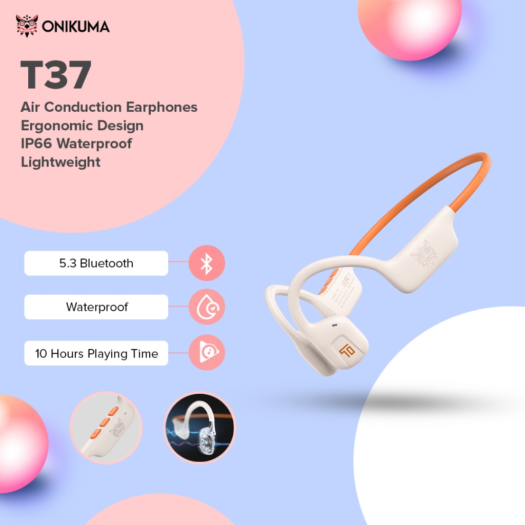 Onikuma T37 Bone Conduction Bluetooth Earphone Sport Running Waterproof Wireless Type C Headphone