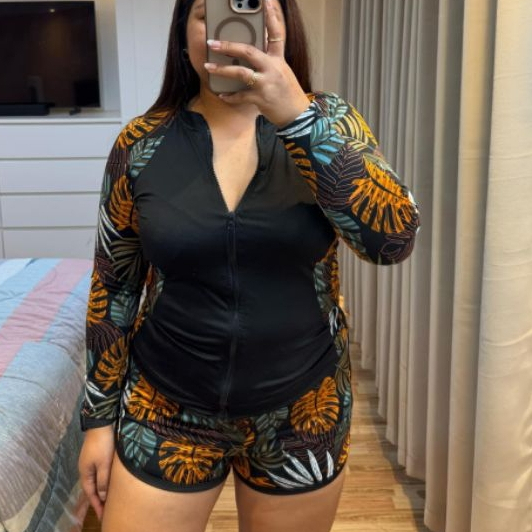 CURVY MNL Adina Plus Size Longsleeve Zipper Rashguard Terno for Women