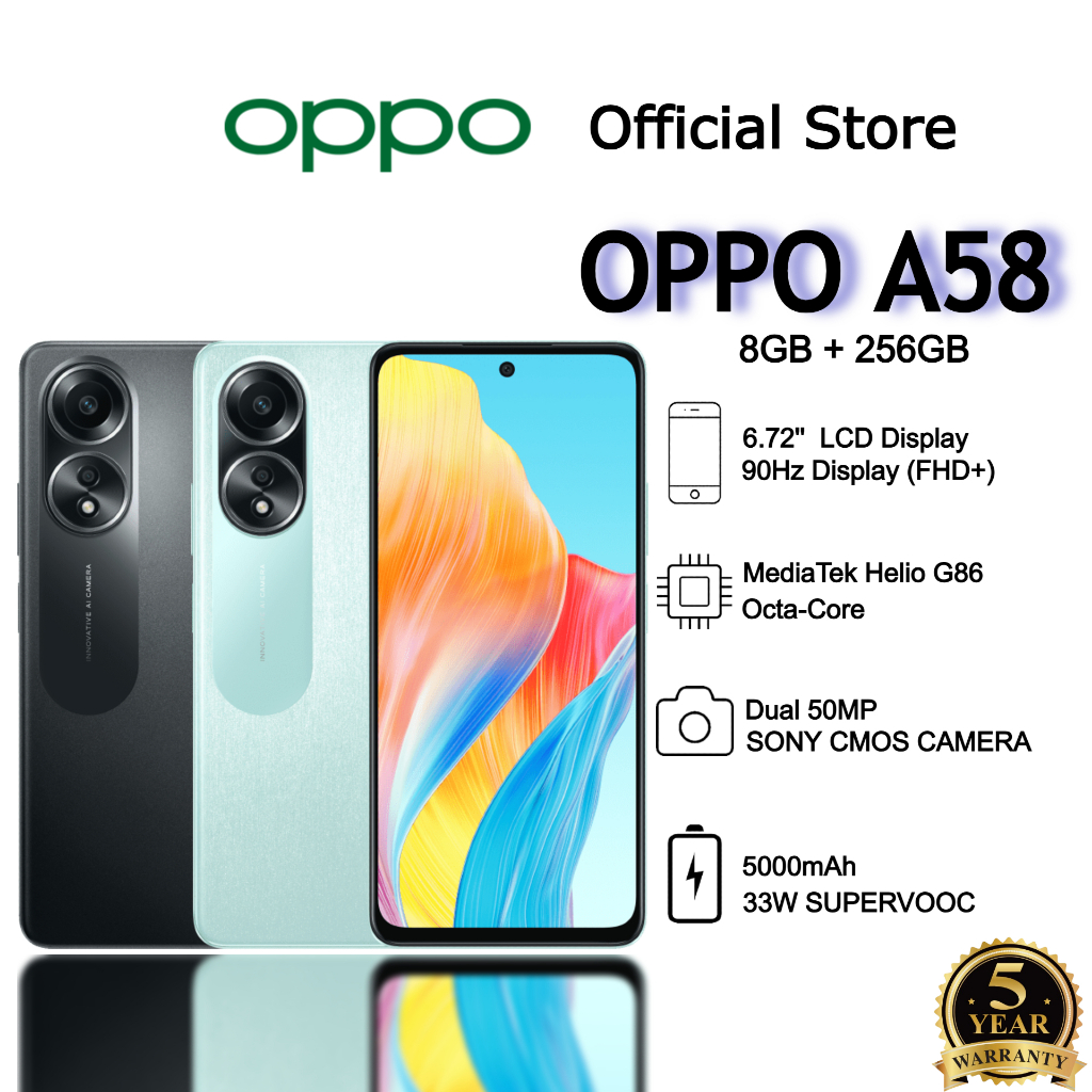 ORPO A58 5G 8GB RAM+256GB ROM Cellphone | 6.56" Display | 50MP Camera | VOOC Flash Charge Smartphone