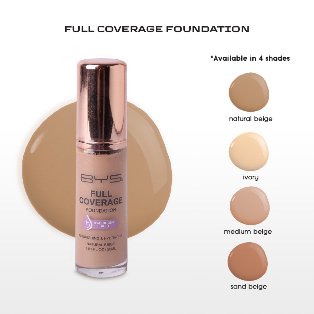 BYS Full Coverage Foundation Natural Matte | Long Lasting Hydrating Smooth Flawless Base