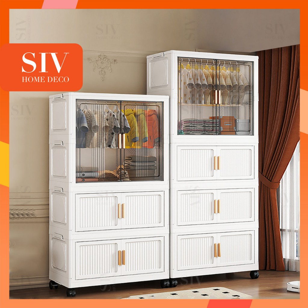 SIV 55-95cm Foldable Cabinet for Clothes Storage Plastic Wardrobe Closet Organizer For Baby Kids