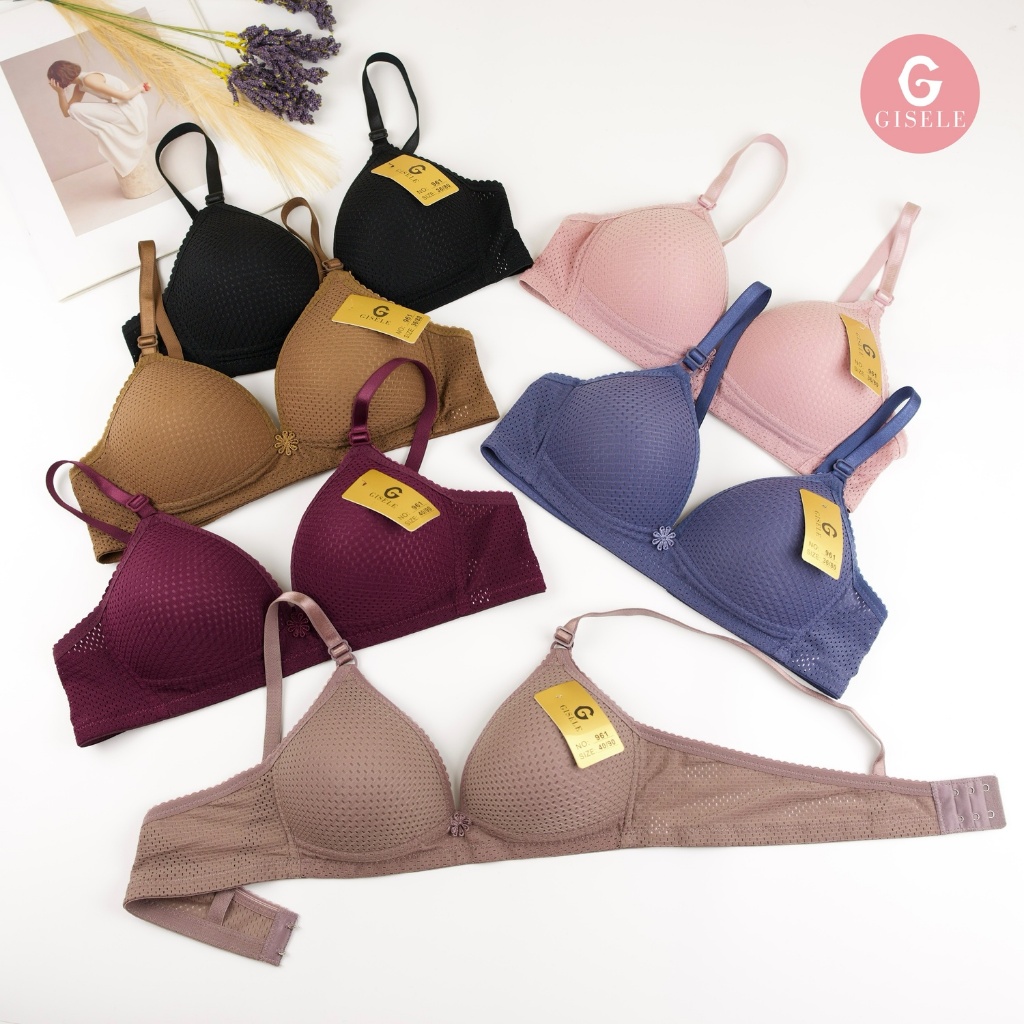 Gisele Women's Bra Nylon Breathable Holes Comfortable Non-wired Gathered Fit Ladies Underwear Cup B