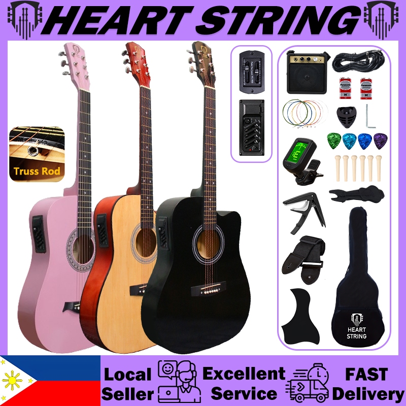Heart String Acoustic Electric Guitar Set Beginner Low Action Guitar with Equalizer Pickup Truss Rod