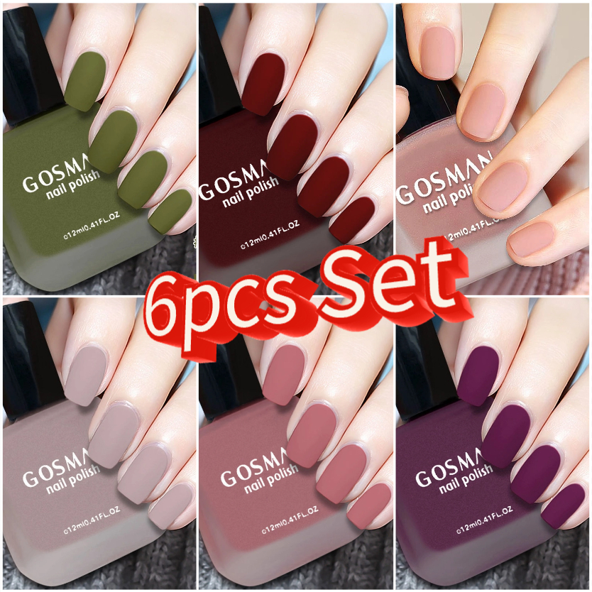 【6pcs Set】 12ML Matte Nail Polish Set Quick Drying Nail Polish Green Red Waterproof Nail Polish