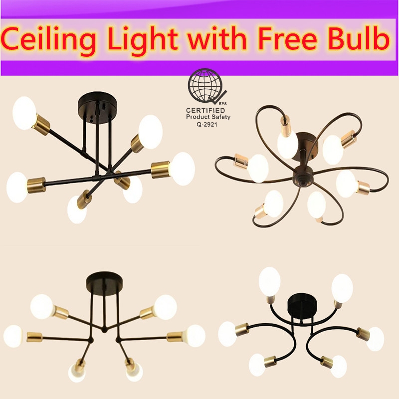 [ FREE BULBS] Nordic Ceiling Light 6/8 Head Modern Fixture Chandelier Ceiling Lamp for Living room