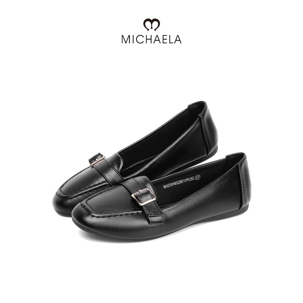 MICHAELA Chic Black Loafers Sweat-Absorbent Comfort Square Toe Flats for Office School SH6529011 XD