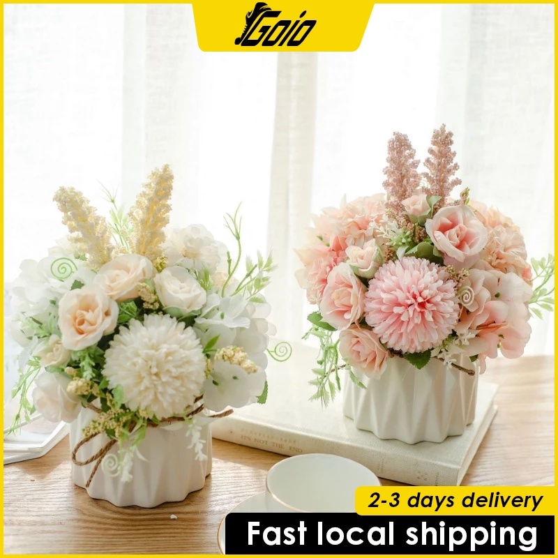 Fake Flowers with Vase Artificial Flowers in Vase Table Centerpieces for Flower Wedding Decor