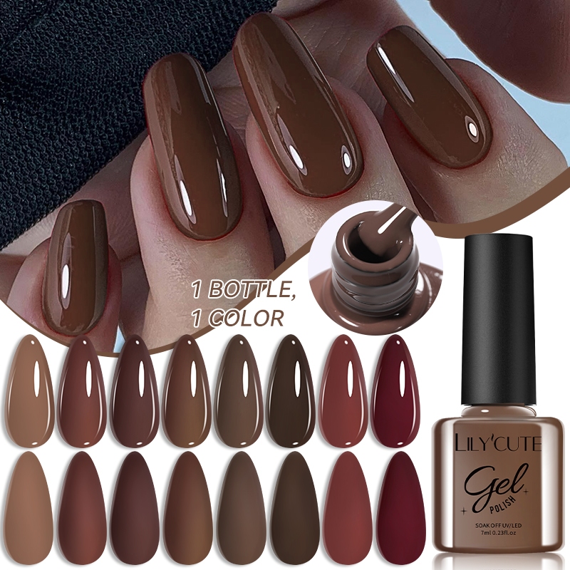 LILYCUTE Gel Nail Polish Brown Color Nail Gel 125 Colors Gel Polish UV/LED Soak Off Nail Design Gel