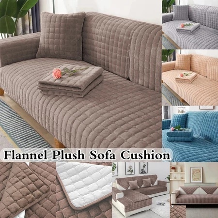 Flannel Sofa Cushion Full Cover Soft Plush Sofa Cushion With Non slip Fabric Thicken Slipcover