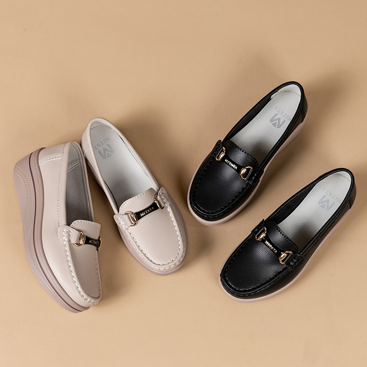 MITATA Lightweight Platform Leather Soft Loafers Women Shoes