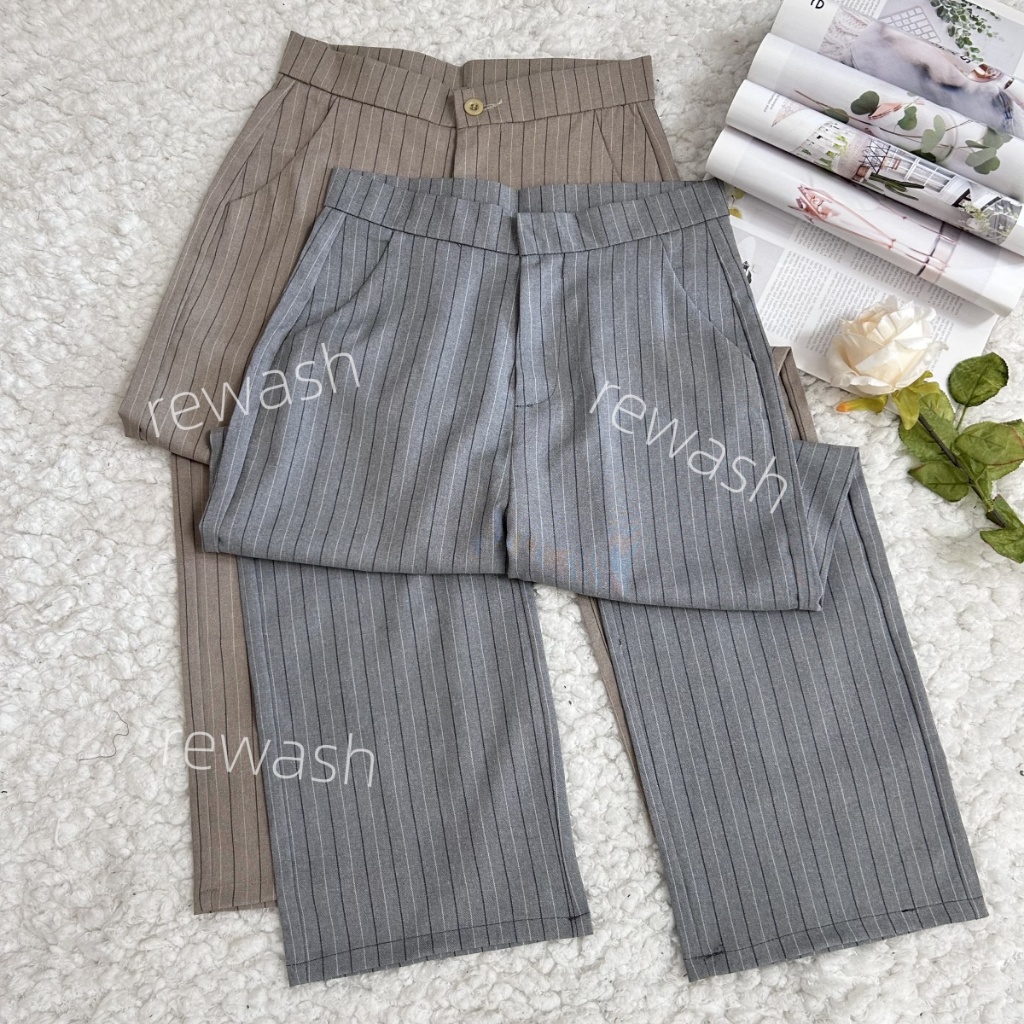 High-Waisted Wide-leg Suit Trousers Women's Striped Slant Pocket Suit Pants 2025 NEW
