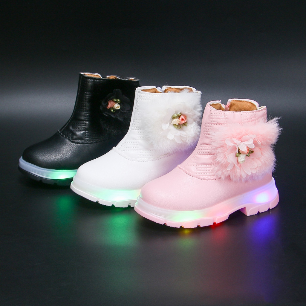 Maxi LED zip ankle boots for kids girls light up rubber shoes for kids size 21-30