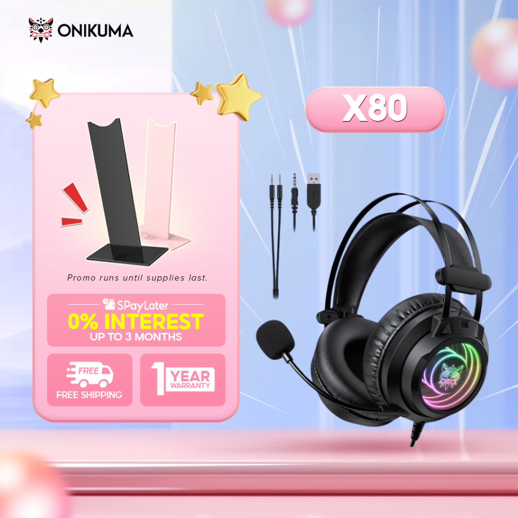 Onikuma X80 Wired RGB Gaming Headset 3.5MM USB With Mic Over Ear Stereo Sound Headphones For Laptop