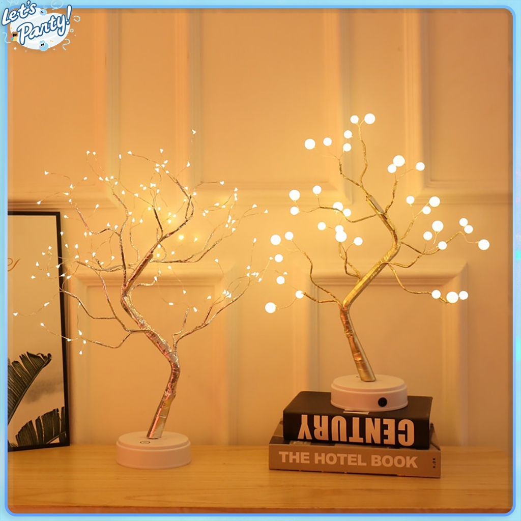 LED Desk Tree Night Light Christmas Tree Copper Wire Table Lamp Holiday Home Kids Bedroom Decor