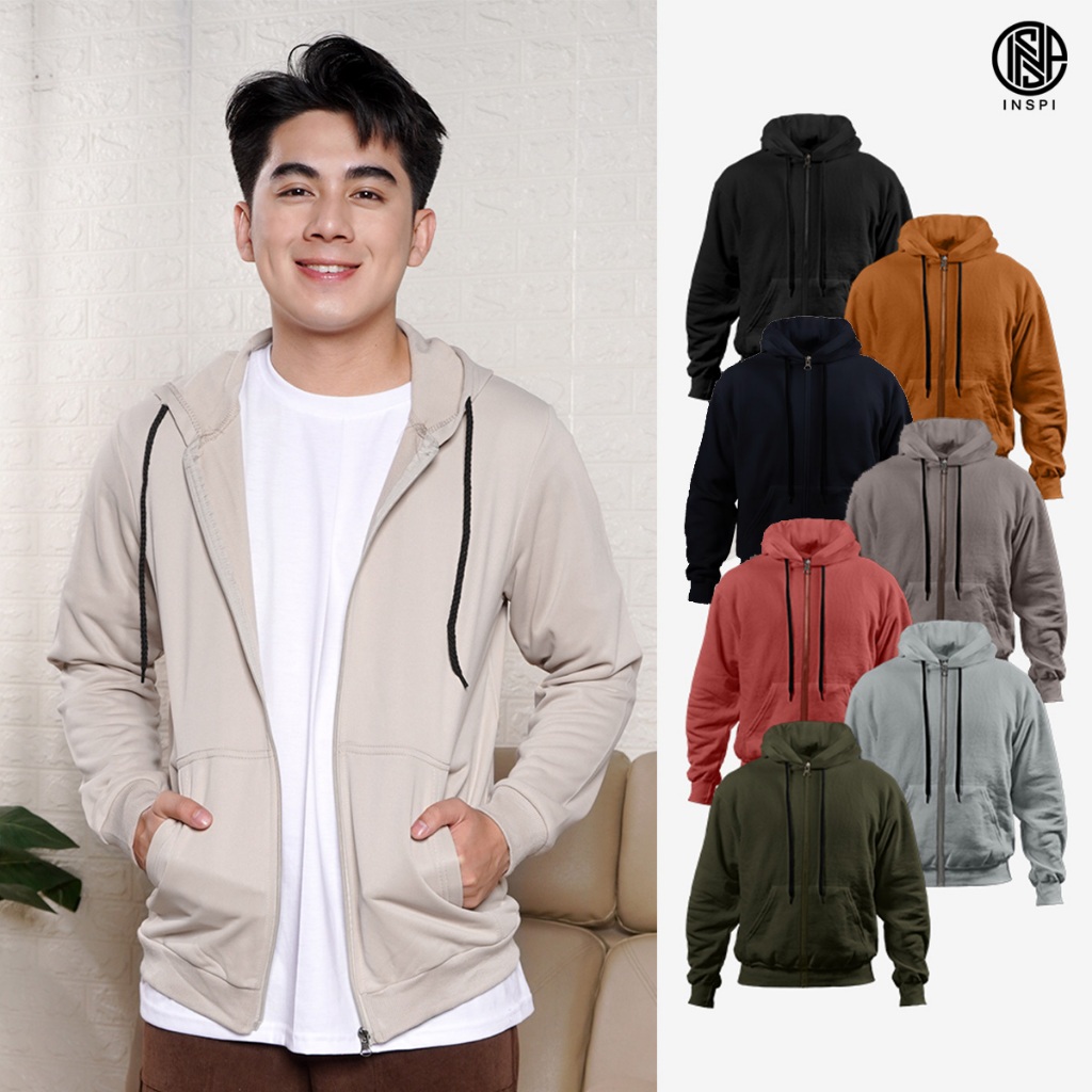 INSPI Plain Hoodie Jacket For Men Women Full Zipper with Pockets Long Sleeve Sweater Collection